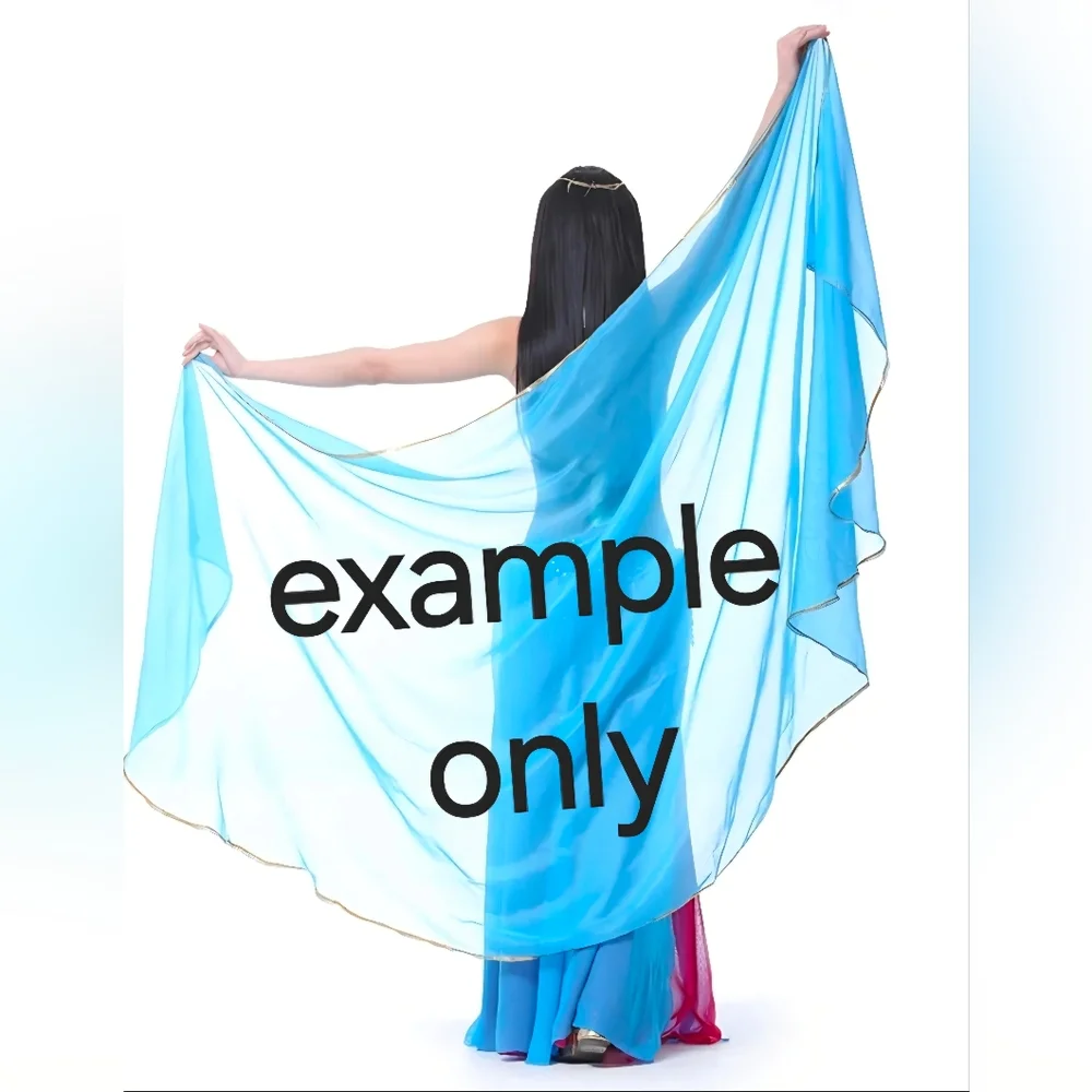 Renaissance Belly Dance Custom Watercolor Blue Chiffon Veil ~ New~ 31